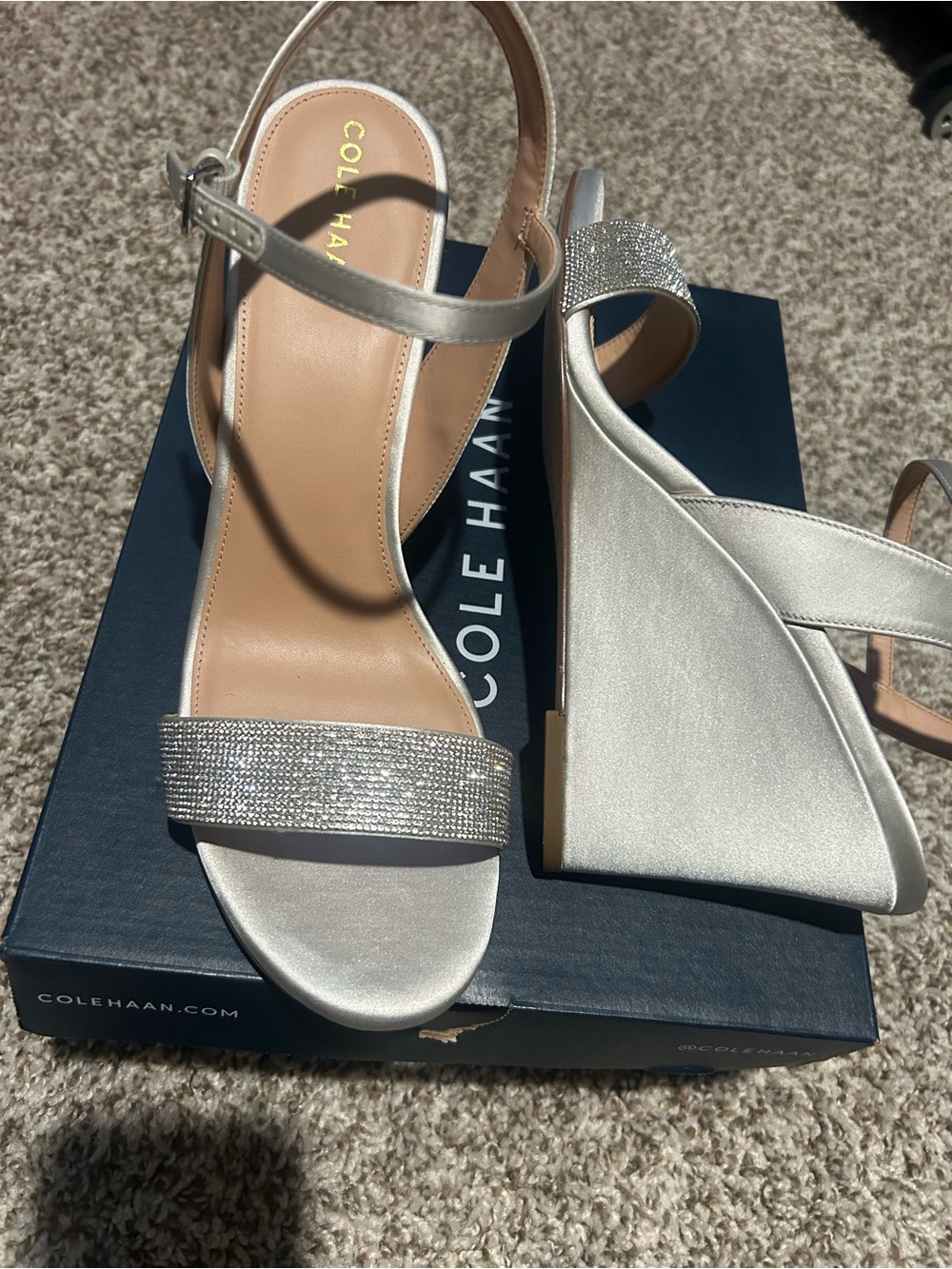 Cole Haan Silver Metallic Crystal-Embellished Wedge Sandals